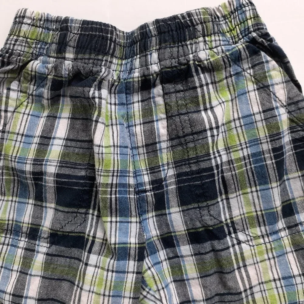Jumping Beans Boys Shorts Plaid Blue Green Pull On Elastic Waist 2T